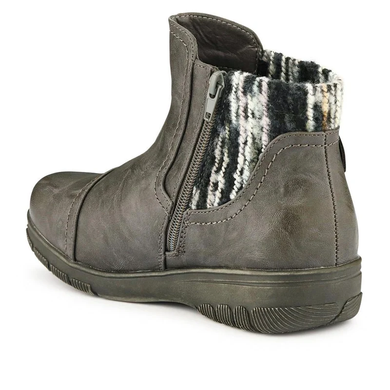 Extra-Wide Knitted Cuff Ankle Boots - CLARISA / 326 581 - Grey