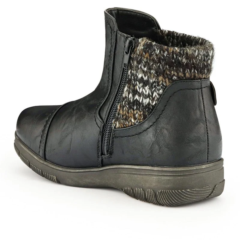 Extra-Wide Knitted Cuff Ankle Boots - CLARISA / 326 581 - Black