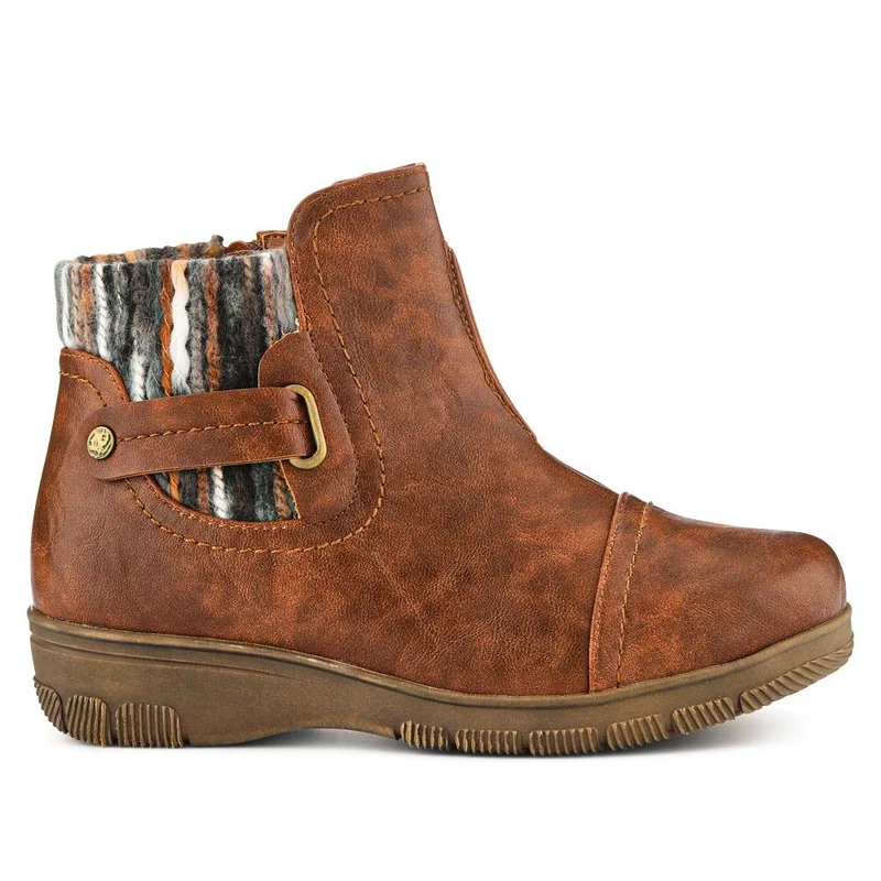 Extra-Wide Knitted Cuff Ankle Boots - CLARISA / 326 581 - Tan