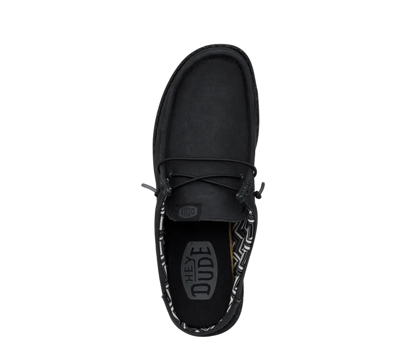 Hey Dude Wally Slip Stretch-Canvas-Mokassin für Herren | Schwarz / Schwarz