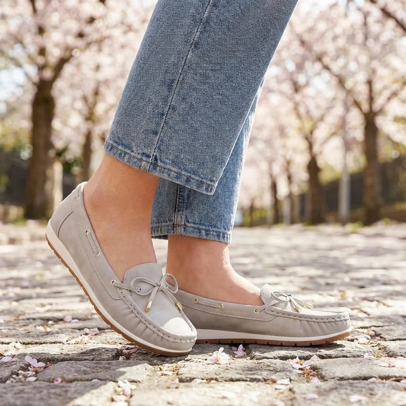 Bow Detailed Moccasins - BAIZH41038 / 327 316 - Light Grey
