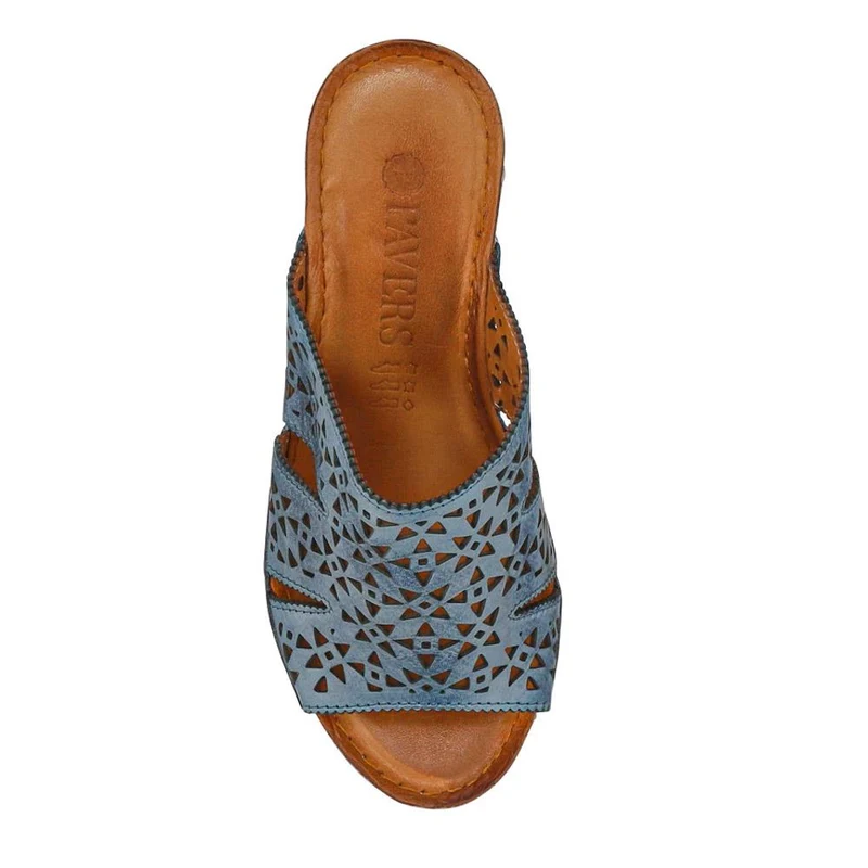 Breathable Leather Wedged Mules - KARY41000 / 327 476 - Denim