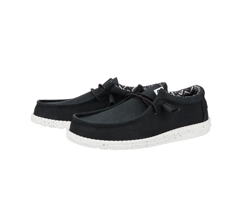 Hey Dude Wally Stretch-Canvas-Mokassin für Herren | Schwarz/Weiß