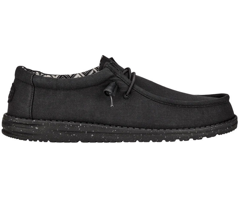 Hey Dude Wally Stretch-Canvas-Mokassin für Herren | Schwarz / Schwarz