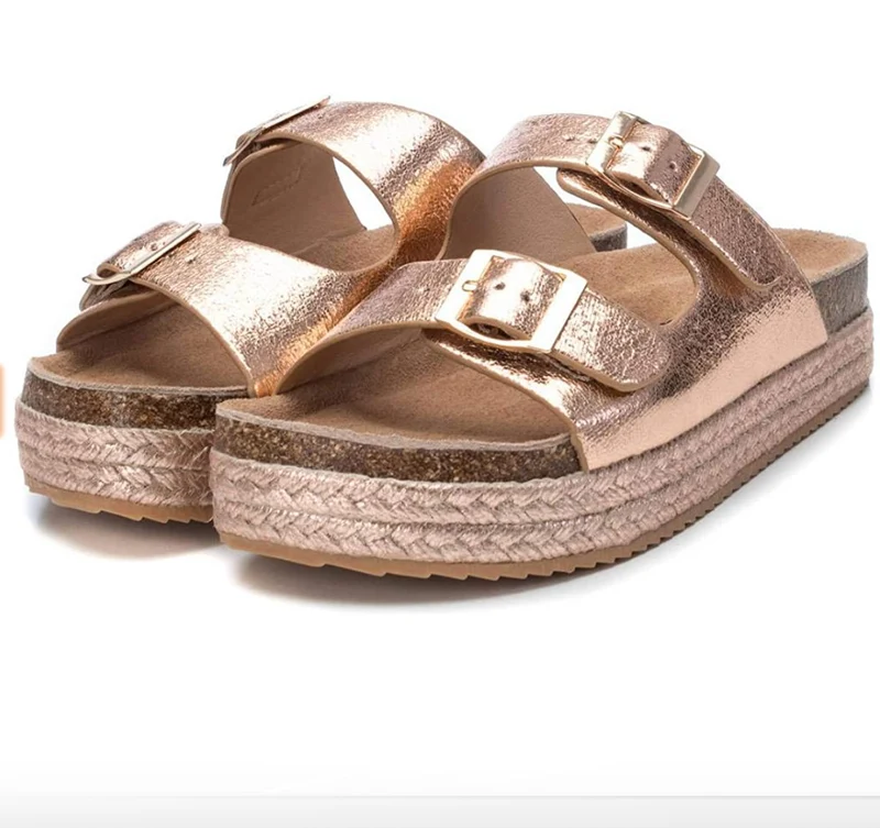 Refresh Damen-Plateau-Slipper mit Seilsohle – Roségold