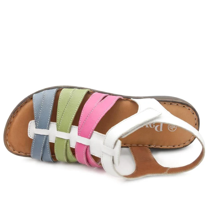 Premium Leather Adjustable Fasten Sandals - LUCK43002 / 329 420 - White Multi