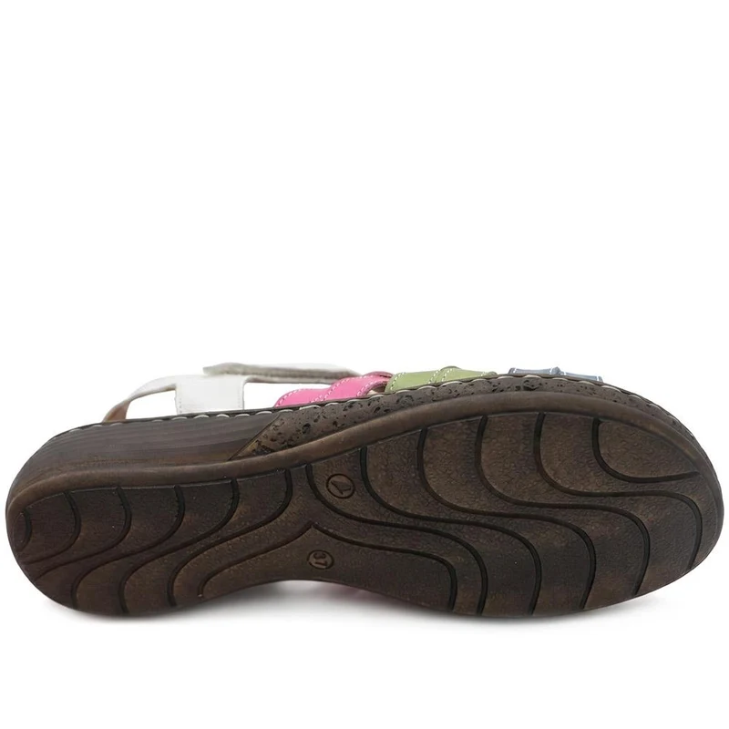 Premium Leather Adjustable Fasten Sandals - LUCK43002 / 329 420 - White Multi