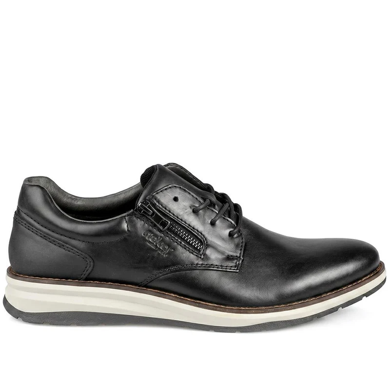 Rieker Wide Fit Leather Zip & Lace Shoes - RKR43053 / 330 226 - Black