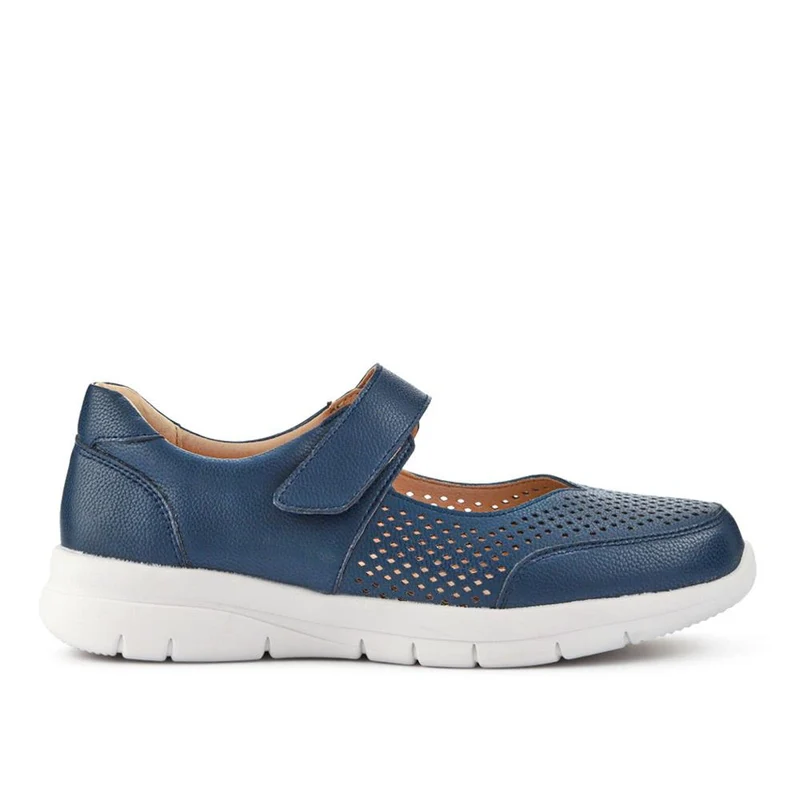 Wide Fit Chunky Leather Mary Janes - BRK41037 / 327 020 - Navy