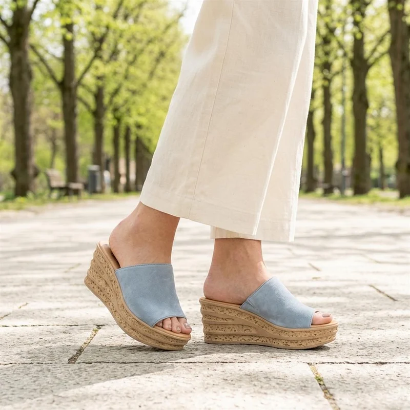 Gabor Leather Wedge Heel Mule Sandals - GABC44508 / 330 263 - Pale Blue