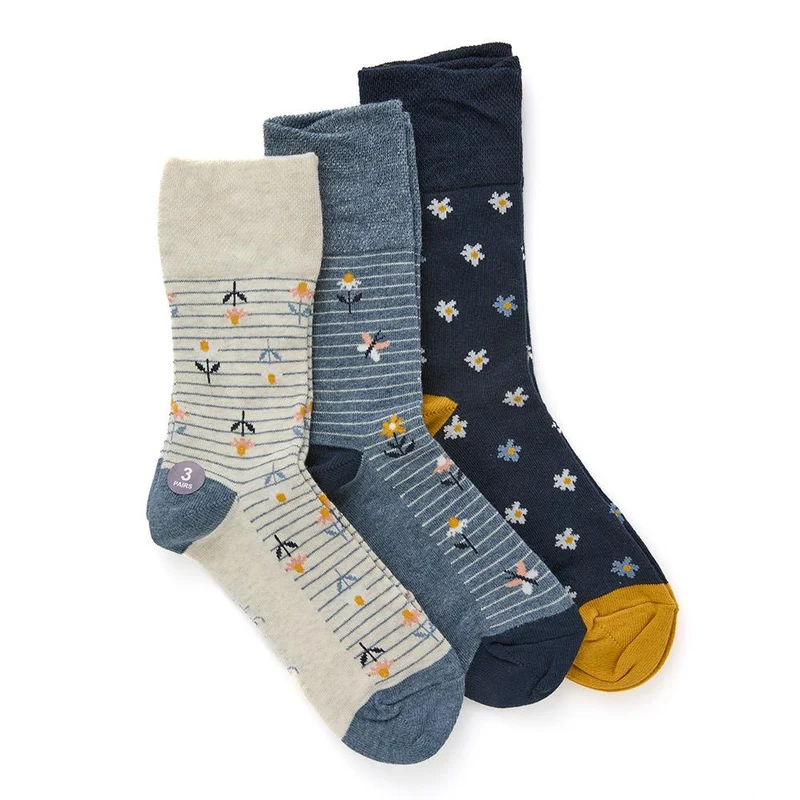 3-Pack Soft Top Socks - DAVJA27008 / 313 224 - Blue-Beige