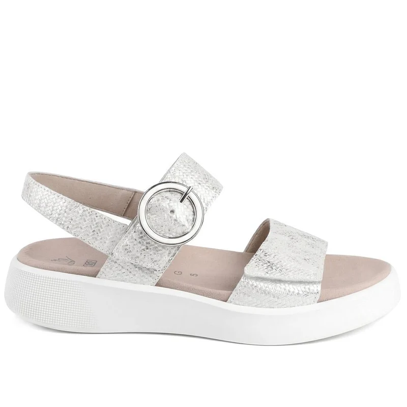 Gabor Wide Fit Leather Platform Sandals - GABC44514 / 330 254 - Silver
