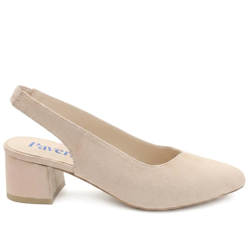 Slingback Block Heel Court Shoes - WBINS43011 / 329 177 - Beige