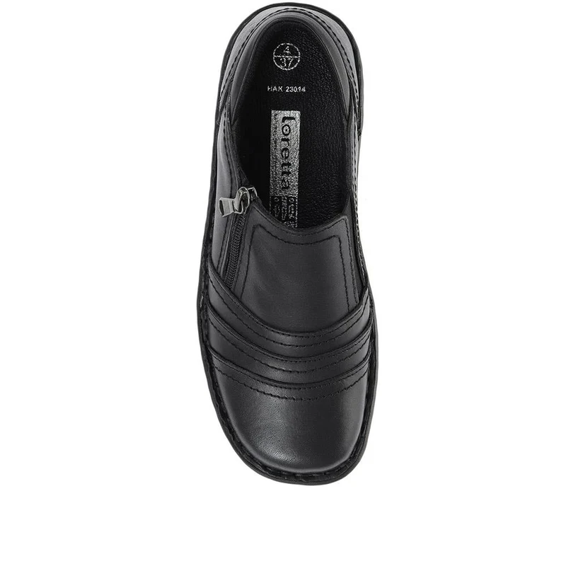 Leather Slip On Shoes for Women - HAK23014 / 308 135 - Black