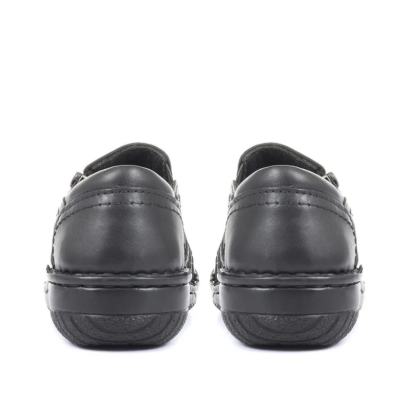 Leather Slip On Shoes for Women - HAK23014 / 308 135 - Black