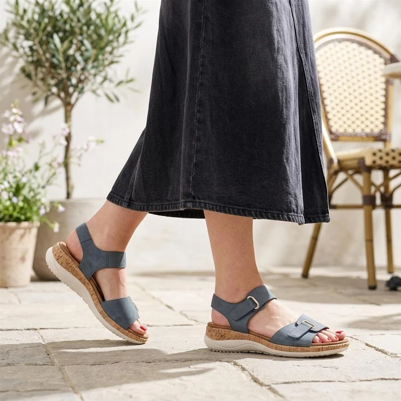 Wide Fit Adjustable Fastening Cushioned Sandals - BAIZH43042 / 329 246 - Navy