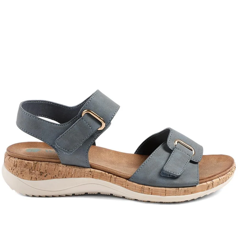 Wide Fit Adjustable Fastening Cushioned Sandals - BAIZH43042 / 329 246 - Navy