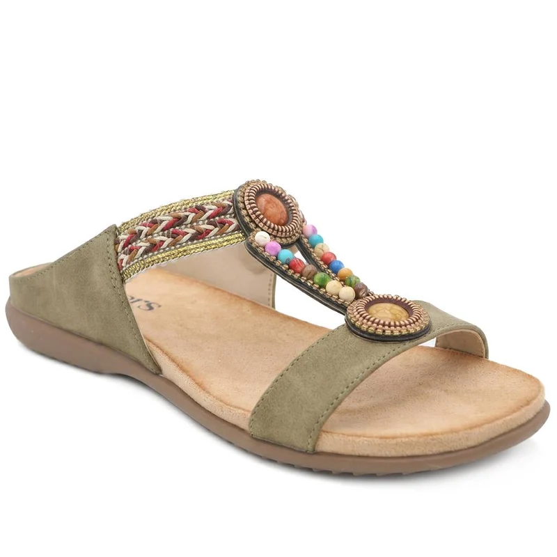 Beaded Lightweight Mule Sandals - BAIZH43012 / 329 166 - Khaki
