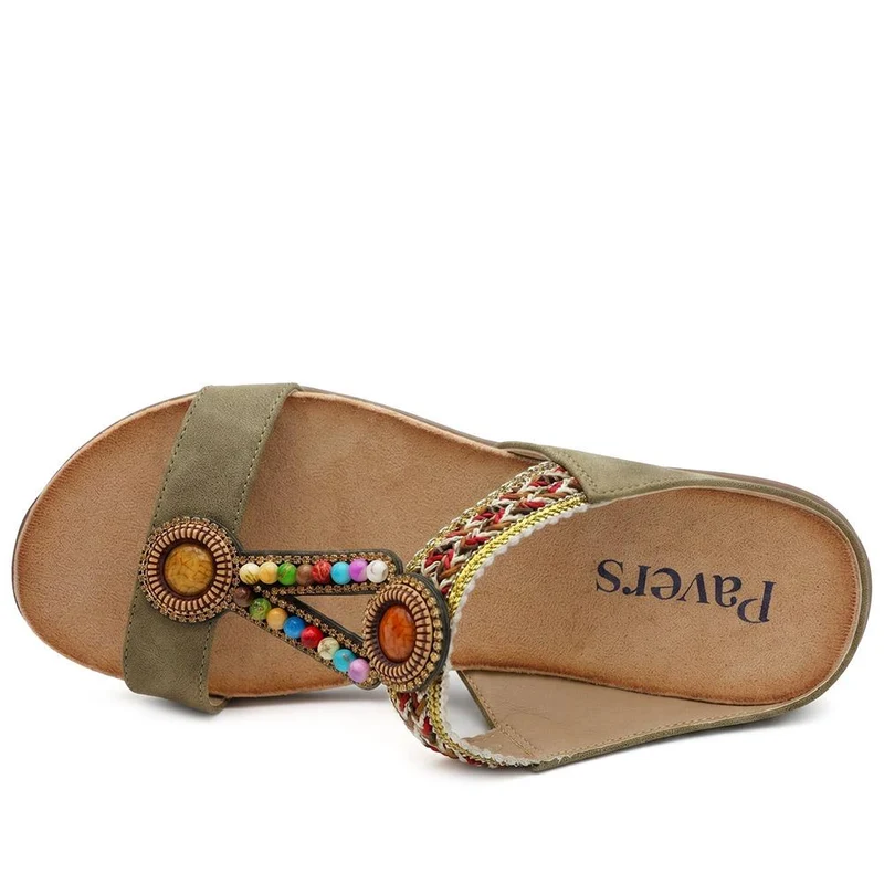 Beaded Lightweight Mule Sandals - BAIZH43012 / 329 166 - Khaki