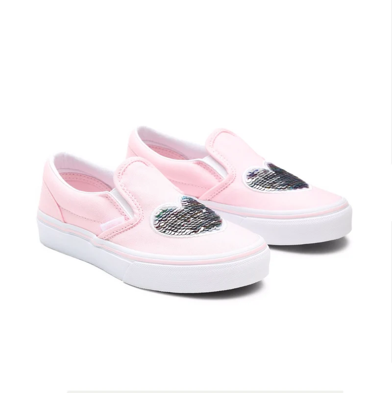 VANS Klassischer Sneaker zum Hineinschlüpfen mit Herz-Pailletten für Kinder – Rosa