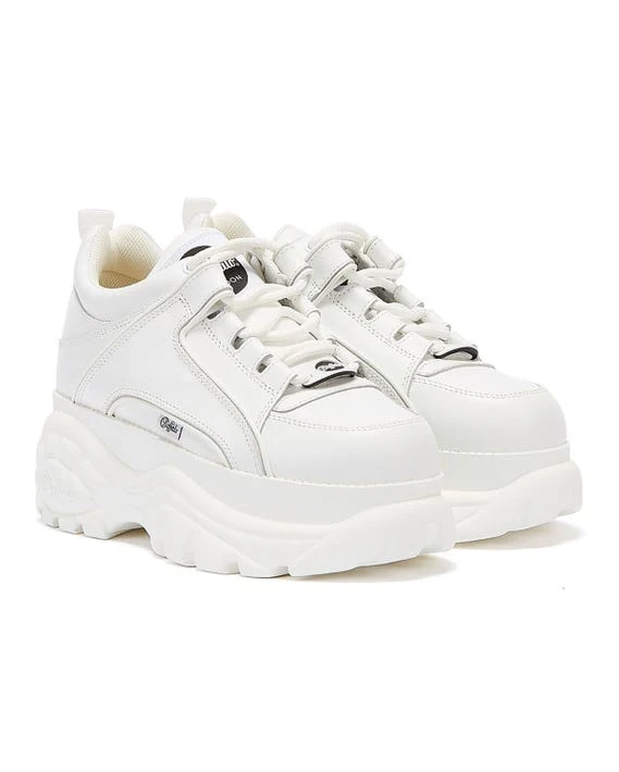Buffalo Damen-Leder-Plateau-Sneaker – Weiß