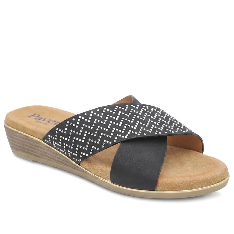 Wide Fit Cross Strap Mule Sandals - BAIZH43065 / 329 525 - Black