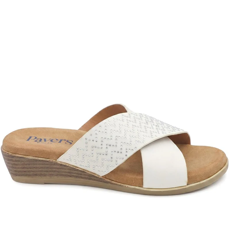 Wide Fit Cross Strap Mule Sandals - BAIZH43065 / 329 525 - White