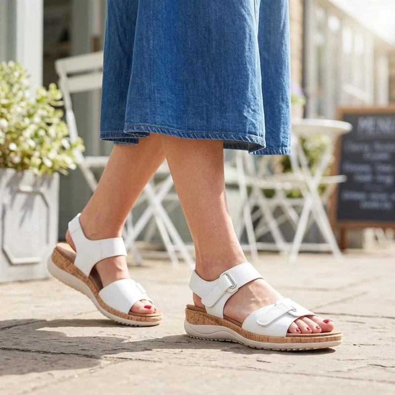 Wide Fit Adjustable Fastening Cushioned Sandals - BAIZH43042 / 329 246 - White