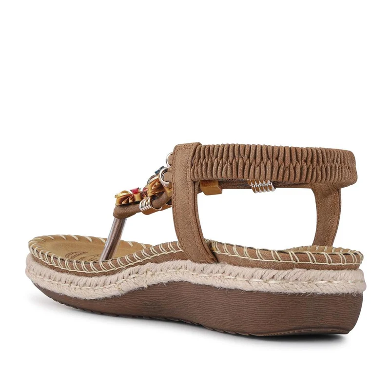 Elasticated Slingback Toe Post Sandals - BAIZH41053 / 327 224 - Brown