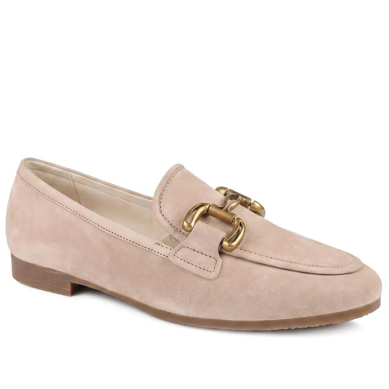 Gabor Wide Fit Leather Loafers With Chrome Snaffle - GABC44519 / 330 320 - Sand