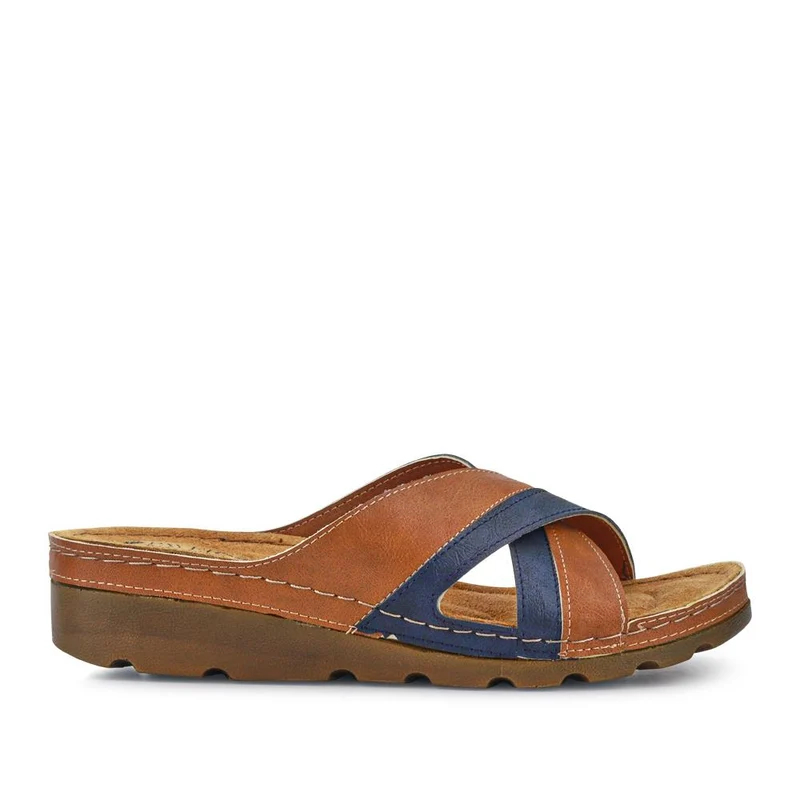 Crossover Mule Sandals - SERAY33007 / 320 090 - Tan-Navy