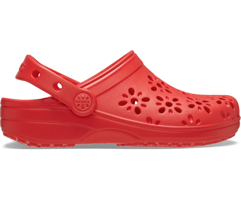 CROCS Kinder Clog mit Blumenmuster und Cut-Outs - Kirschrot