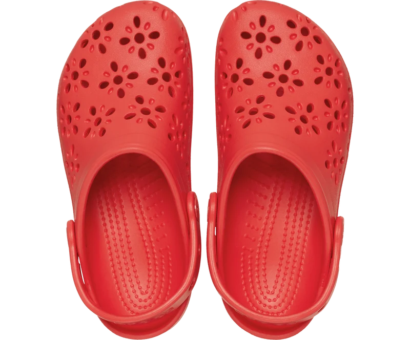 CROCS Kinder Clog mit Blumenmuster und Cut-Outs - Kirschrot