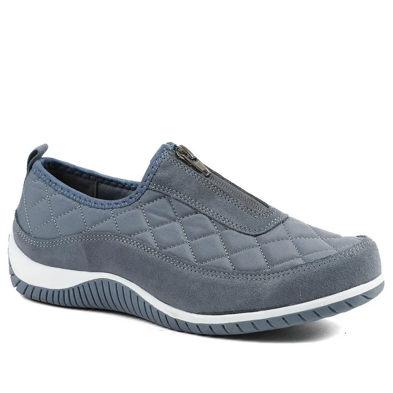 Wide Fit Leather Slip-On Shoes With Zip Fastening - BRK42019 / 328 406 - Denim