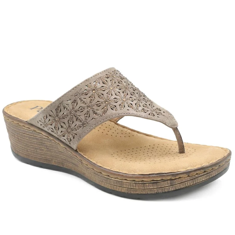 Laser Cut Breathable Toe Post Sandals - BAIZH43032 / 328 986 - Taupe