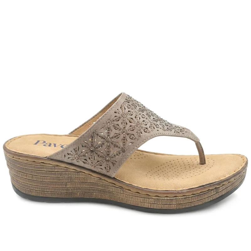Laser Cut Breathable Toe Post Sandals - BAIZH43032 / 328 986 - Taupe