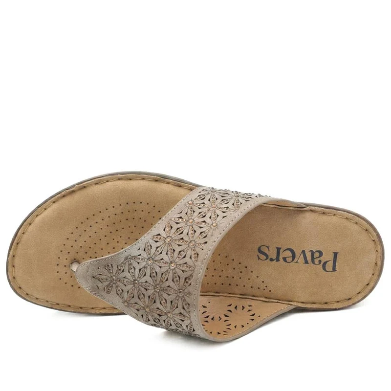 Laser Cut Breathable Toe Post Sandals - BAIZH43032 / 328 986 - Taupe