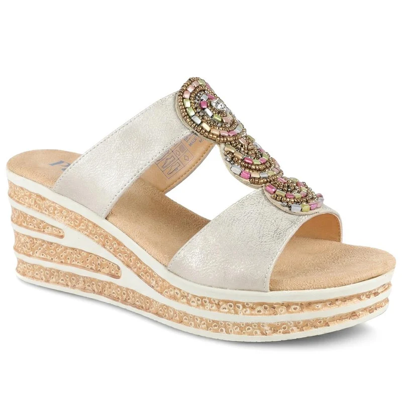 Wedge Heel Jewelled Sandals - WBINS43087 / 329 160 - Soft Gold