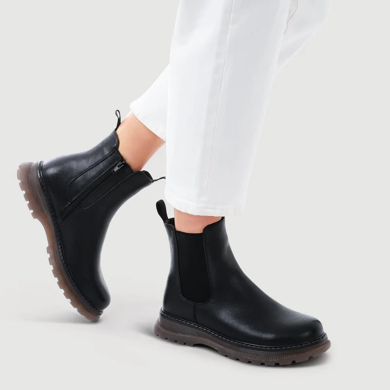 Elasticated Slip-On Boots With Inside Zip - PINYI42006 / 328 209 - Black