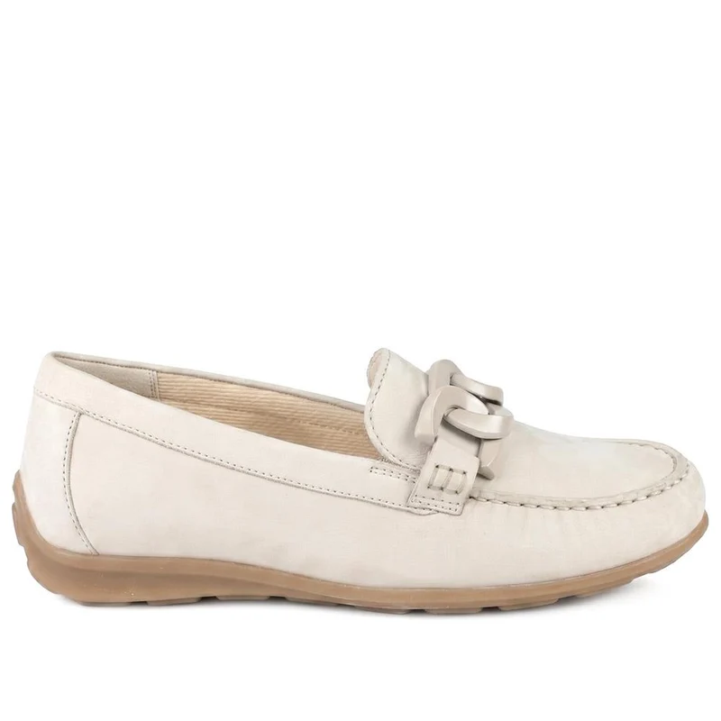 Gabor Wide Fit Leather Moccasins With Chain Detail - GABC44501 / 330 266 - Beige