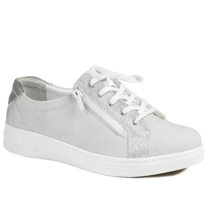 Leather Trainers with Functional Zip - CAL43001 / 329 364 - Taupe