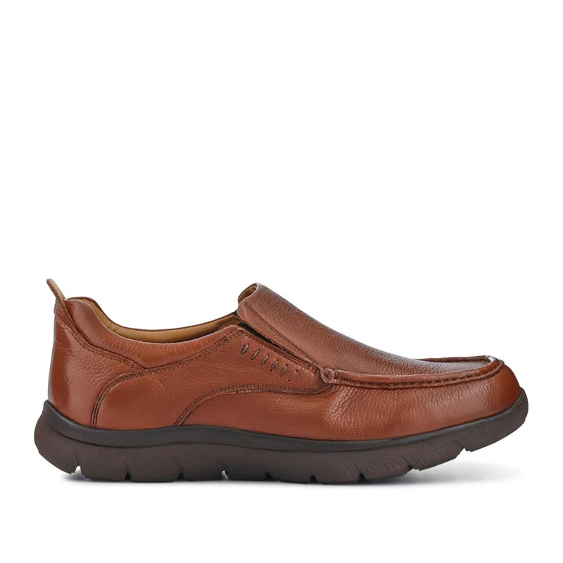 Wide Fit Leather Slip-On Shoes - PERFO41005 / 327 383 - Tan