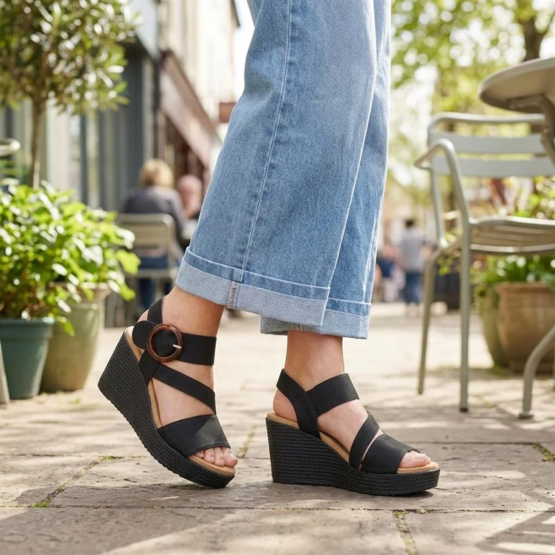 Fashionable Woven Wedge Heel Sandals - WBINS43050 / 329 120 - Black
