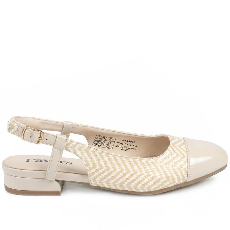 Lightweight Slingback Flat Court Shoes - WK43005 / 329 018 - Beige-White