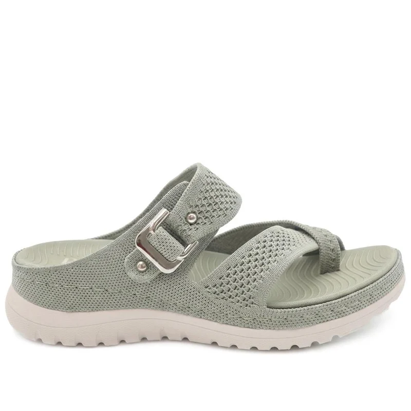 Cross Strap Toe Post Sandals - BRK43044 / 329 145 - Khaki