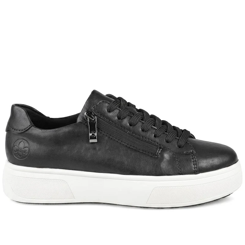 Rieker Leather Zip & Lace Platform Trainers - RKR43539 / 328 768 - Black