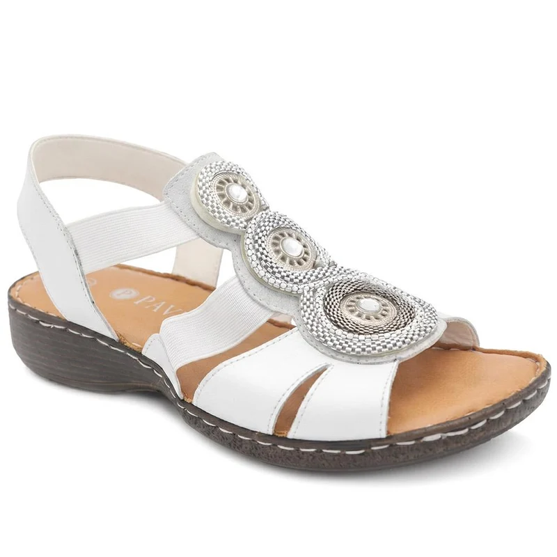 Leather Elasticated Sandals - LUCK41000 / 327 425 - White Multi
