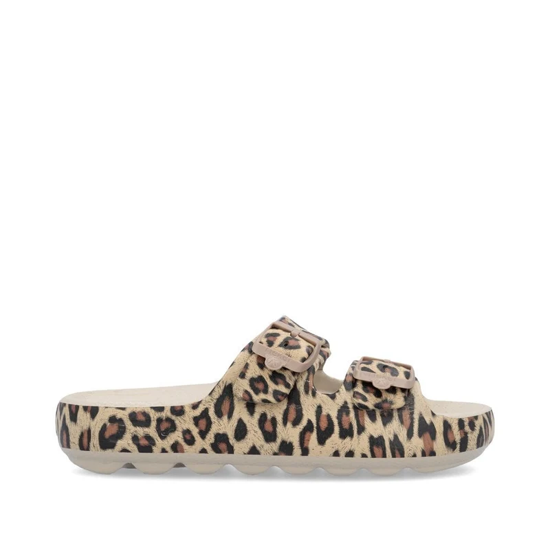 Rieker Damen Animal Print Fashion Slide - Beige