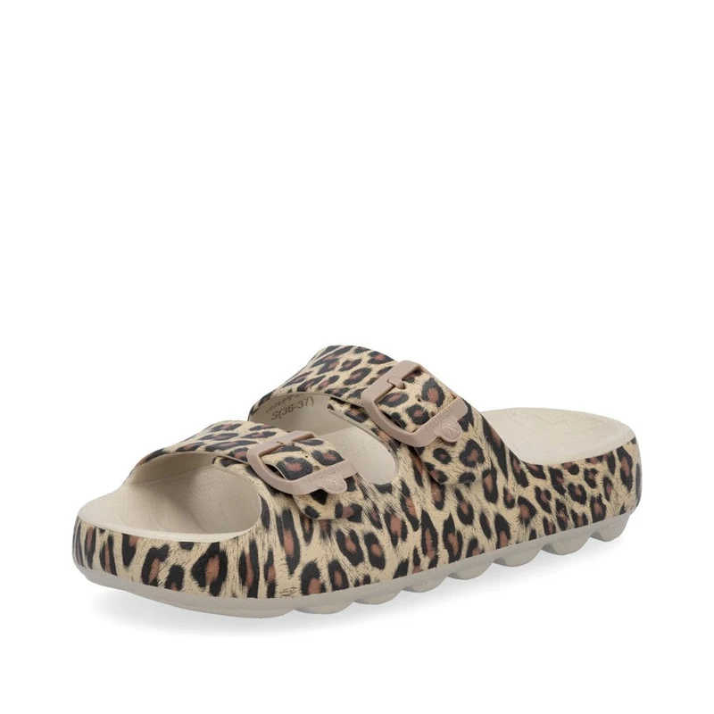 Rieker Damen Animal Print Fashion Slide - Beige