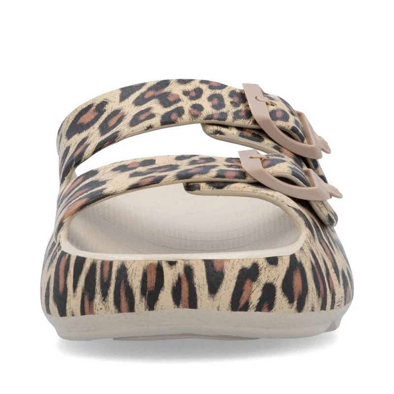 Rieker Damen Animal Print Fashion Slide - Beige